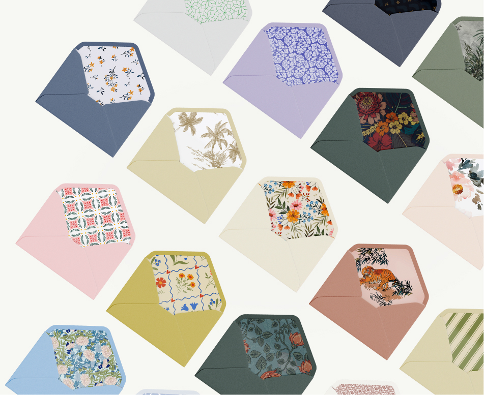 Envelope liners in multiple patterns and color variations Envelope liners in multiple patterns and color variations