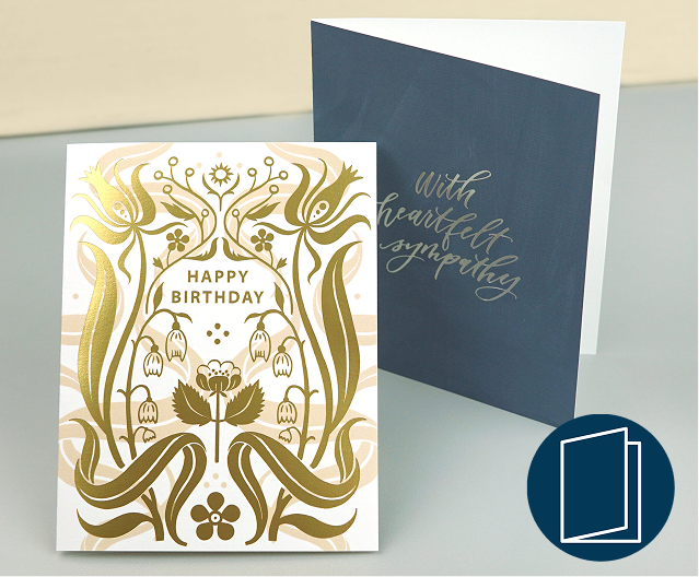 Foil folded cards saying happy birthday