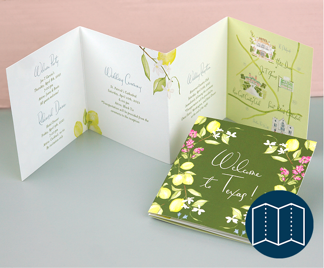 Two quad folded cards. One is open to show four panels the other is closed