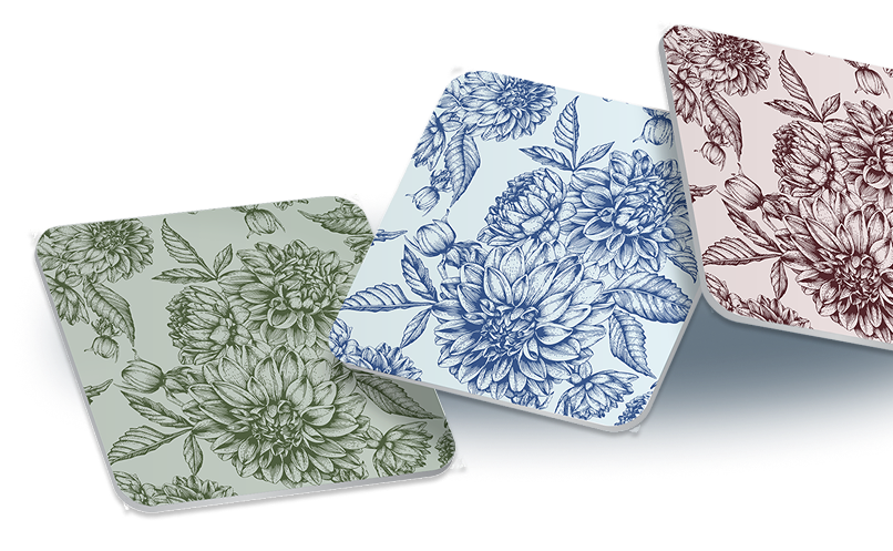Green, Blue, and Red Floral Coasters Set